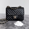 CHANEL Chevron Quilted Square Mini Flap Bag Lt Gold Hw
