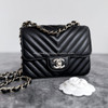 CHANEL Chevron Quilted Square Mini Flap Bag Lt Gold Hw