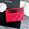 CHANEL 22P Red Caviar Flat Card Holder Lt Gold Hw *New