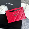 CHANEL 22P Red Caviar Flat Card Holder Lt Gold Hw *New