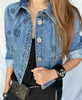 CHANEL 21P Logo Embossed Blue Denim Jacket 38 *New