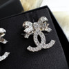 CHANEL 23S Crystal Bow CC Earrings *New