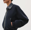 HERMES 2025 Cashmere Bomber Jacket Leather Detail Bleu Noir *New