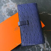 HERMES Bleu Saphir Ostrich Bearn Soufflet Wallet
