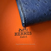 HERMES Bleu Saphir Ostrich Bearn Soufflet Wallet
