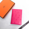 HERMES Rose Tyrien Ostrich Calvi Card Holder/ Wallet