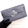 HERMES Gris Agate Ostrich Kelly Longue Wallet/ Clutch  *New