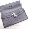 HERMES Gris Agate Ostrich Kelly Longue Wallet/ Clutch  *New