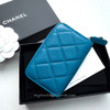 CHANEL VVIP Exclusive Blue Caviar Zip Coin Purse/ Card Holder *New