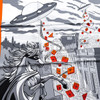 HERMES 'Space Shopping au Faubourg'  Silk Twill 90 Scarf Gris/ Noir/ Orange *New