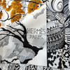 HERMES 'Sieste au Paradis' Giant Silk Twill Scarf 140 Blanc/ Noir/ Ocre *New