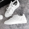 CHANEL CC Logo Leather Sneakers 37.5 *New