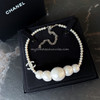 CHANEL 25C CC Logo Oversized Silvery Pearl Necklace