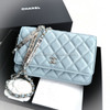 CHANEL 22P Lt Blue Caviar CC Logo Chain WOC LGHW *New