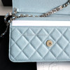 CHANEL 22P Lt Blue Caviar CC Logo Chain WOC LGHW *New