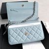 CHANEL 22P Lt Blue Caviar CC Logo Chain WOC LGHW *New