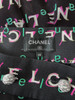 CHANEL 19P Logo Print Silk Midi Skirt 38