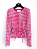 CHANEL 14S Runway Pink Tweed Belted Jacket Lace Trim