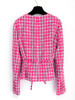 CHANEL 14S Runway Pink Tweed Belted Jacket Lace Trim