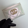 CHANEL Iridescent White Calfskin CC Card Holder