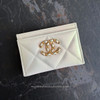 CHANEL Iridescent White Calfskin CC Card Holder