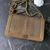 CHANEL Iridescent Gold Galuchat Stingray Boy WOC Wallet on Chain *New