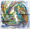 HERMES 'Plumes en Fete' Silk Twill 90 Scarf Blanc/ Turquoise  *New