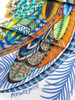 HERMES 'Plumes en Fete' Silk Twill 90 Scarf Blanc/ Turquoise  *New