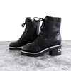 CHANEL Lace Up Combat Boots 36 Black/ White *New
