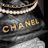 CHANEL 23S Black Calfskin Mini 22 with Pearls