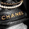 CHANEL 23S Black Calfskin Mini 22 with Pearls