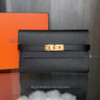 HERMES Kelly Depliant Wallet Noir Epsom GHW