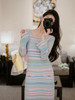 CHANEL 23P Striped Knit Midi Dress 36