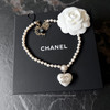 CHANEL 21B Pearl Necklace CC Heart Pendant *New