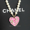 CHANEL 24S CC Logo Pink Heart Necklace Pearls & Crystals *New