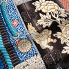 HERMES 'Parures de Samourais' Silk Twill 90 Scarf Ebene/ Bleu/ Orange *New