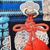 HERMES 'Parures de Samourais' Silk Twill 90 Scarf Ebene/ Bleu/ Orange *New