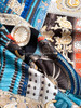 HERMES 'Parures de Samourais' Silk Twill 90 Scarf Ebene/ Bleu/ Orange *New
