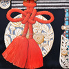 HERMES 'Parures de Samourais' Silk Twill 90 Scarf Ebene/ Bleu/ Orange *New