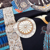HERMES 'Parures de Samourais' Silk Twill 90 Scarf Ebene/ Bleu/ Orange *New