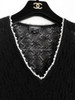 CHANEL 22B CC Logo Lace Knit Top Pearl Trim 34 *New