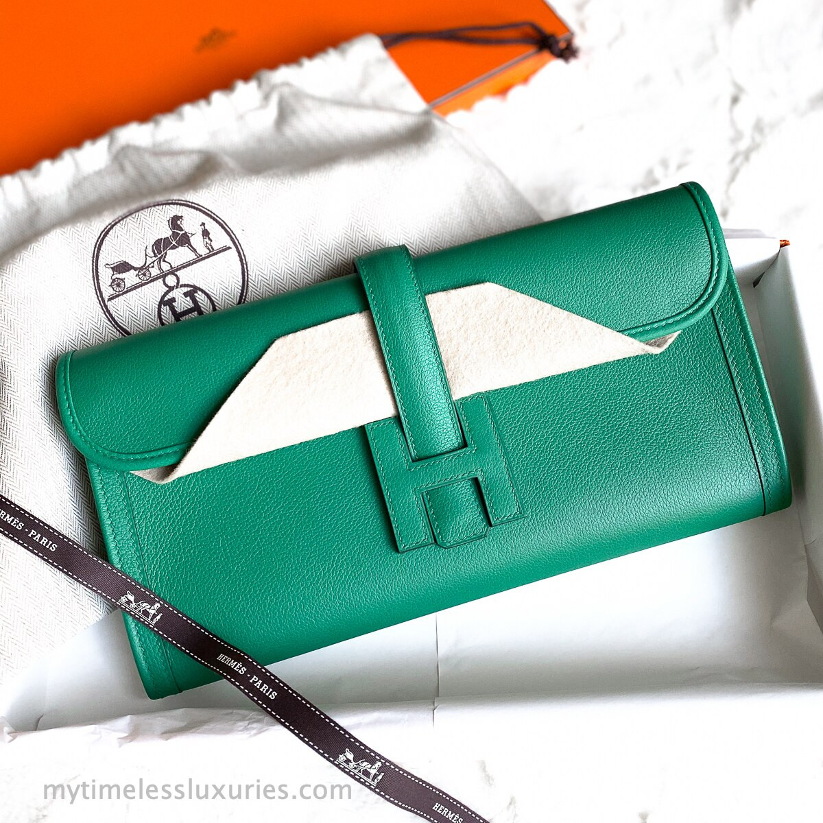 HERMES Jige Elan 29 Clutch Vert Vertigo Evercolour - Timeless Luxuries
