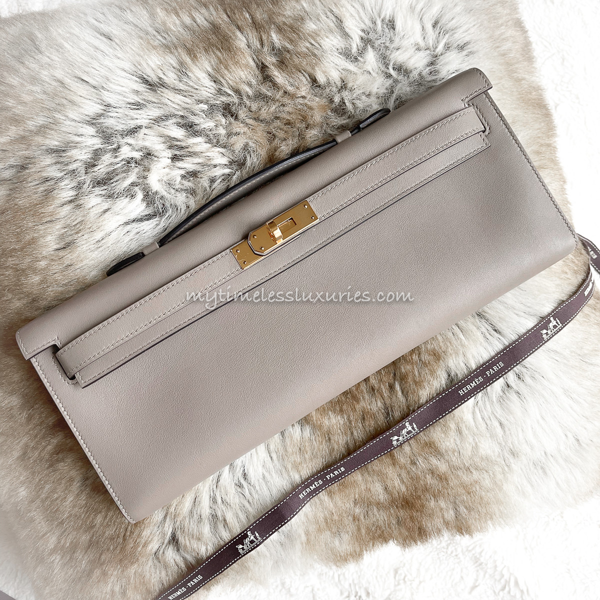 HERMES Kelly Cut Pochette Gris Asphalte Swift GHW