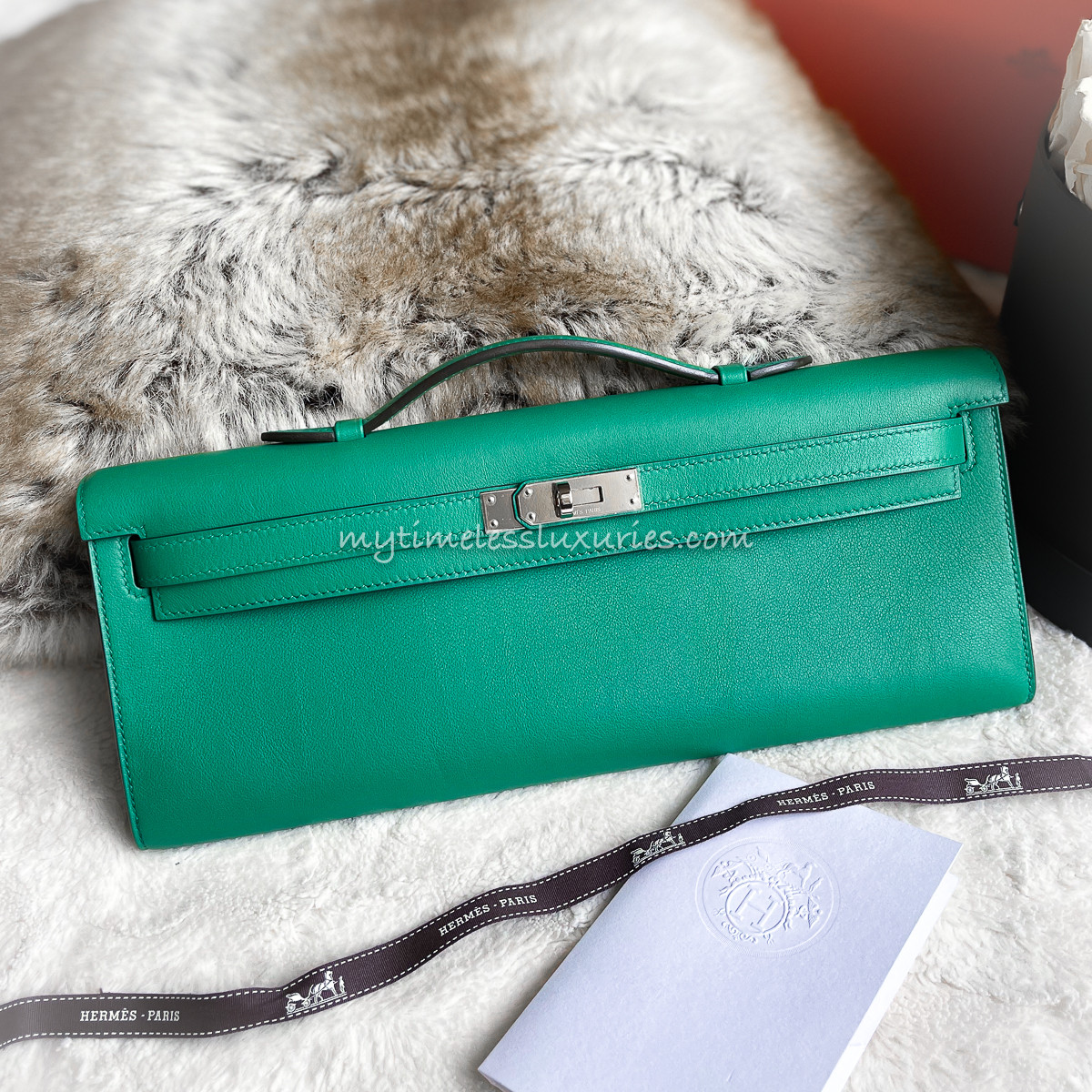 HERMES Kelly Cut Pochette Vert Vertigo Swift PHW