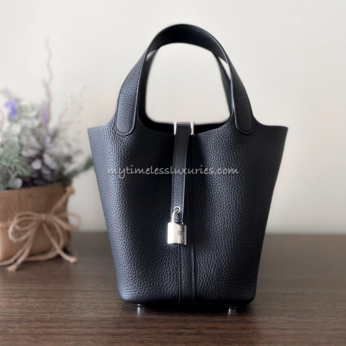 HERMES Picotin Lock 18 Noir Clemence PHW Z *New