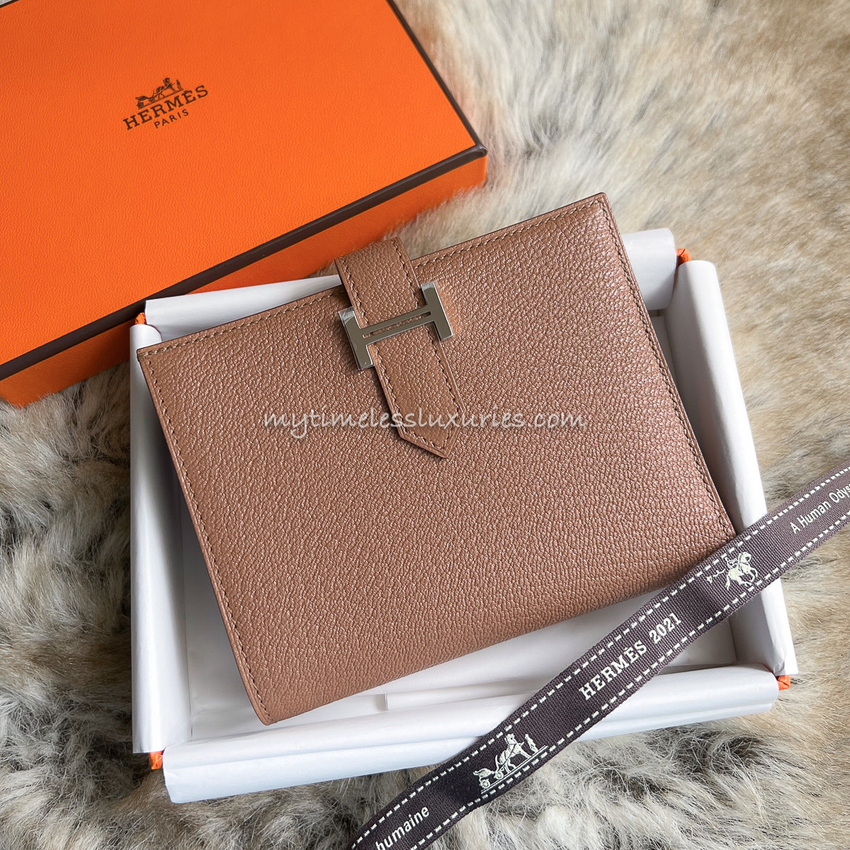 HERMES Bearn Compact Wallet Quebracho Chèvre Mysore Z *New