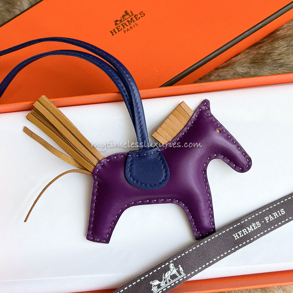 HERMES 2021 Rodeo PM Charm Violet/ Sesame/ Bleu Saphir *New