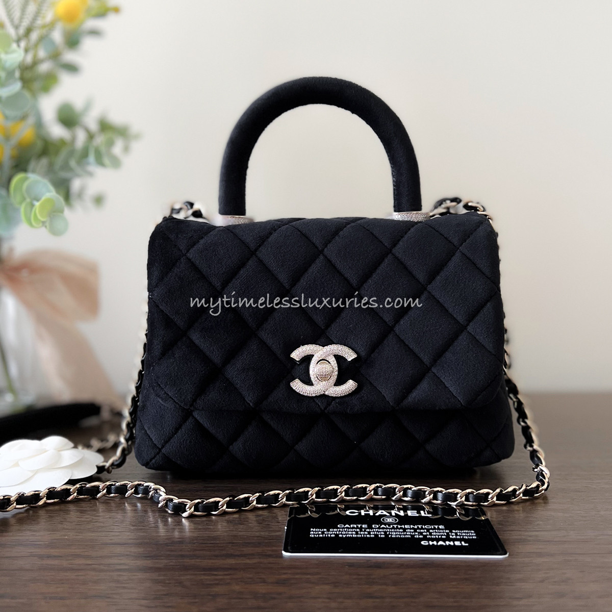 CHANEL 20K Runway Velvet/ Crystals Extra Mini Coco Handle *New