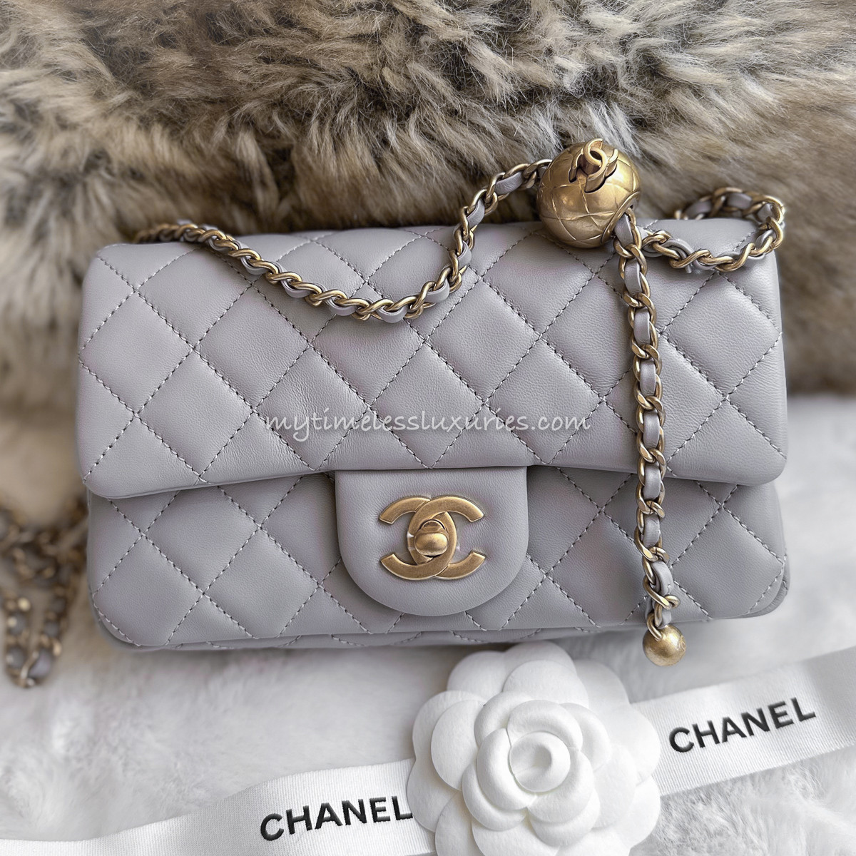 CHANEL 22B Grey Pearl Crush Rectangular Mini Flap *New - Timeless