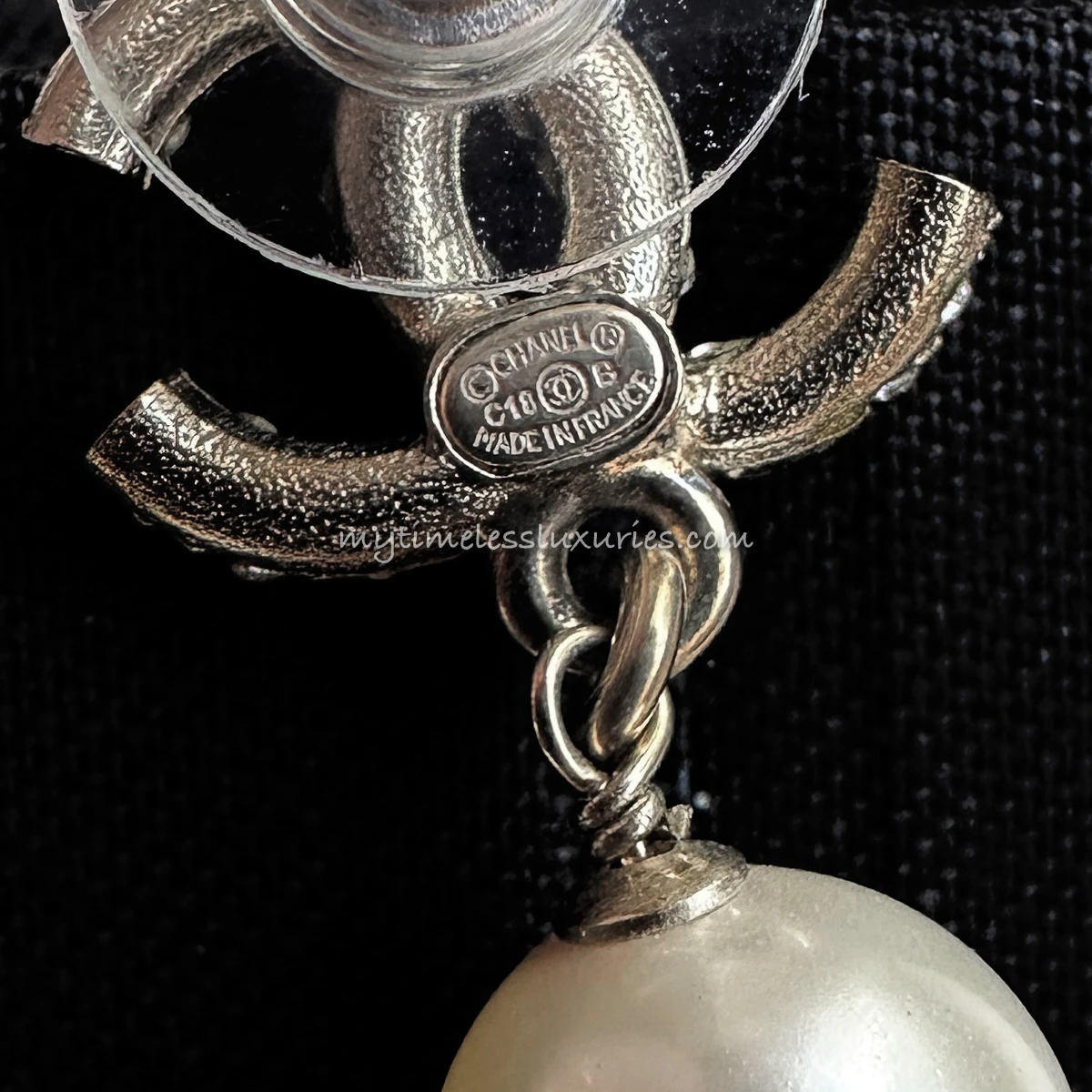 CHANEL Pave Crystal CC Pearl Drop Earrings - Timeless Luxuries